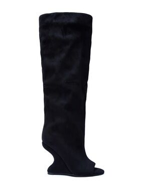 Azalea Wang VINCENT Black Faux Suede Open Toe Boots